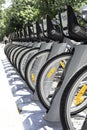 MOSCOW, RUSSIA- June , 11, 2018. City bikes for rent ÃÂ at automatic rental station in Moscow. Close up